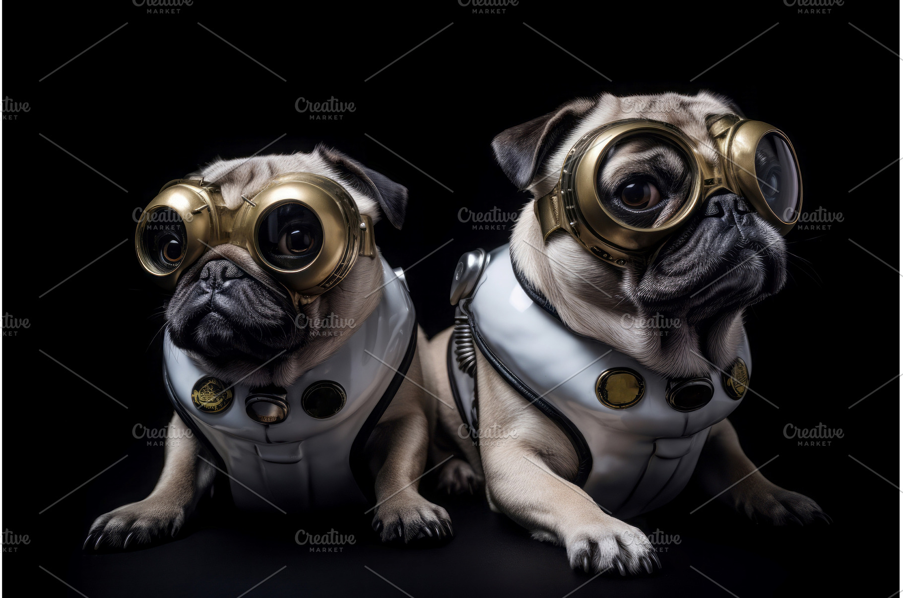 Futuristic pug dogs pet wearing, an Animal Photo by Ylivdesign
