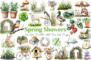 Spring Showers Watercolor Clipart, an Illustration by DreamCafeArt (Thumbnail 1 of 8)