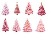 Watercolor Pink Christmas Tree Clipa, an Illustration by Designworld (Thumbnail 2 of 5)