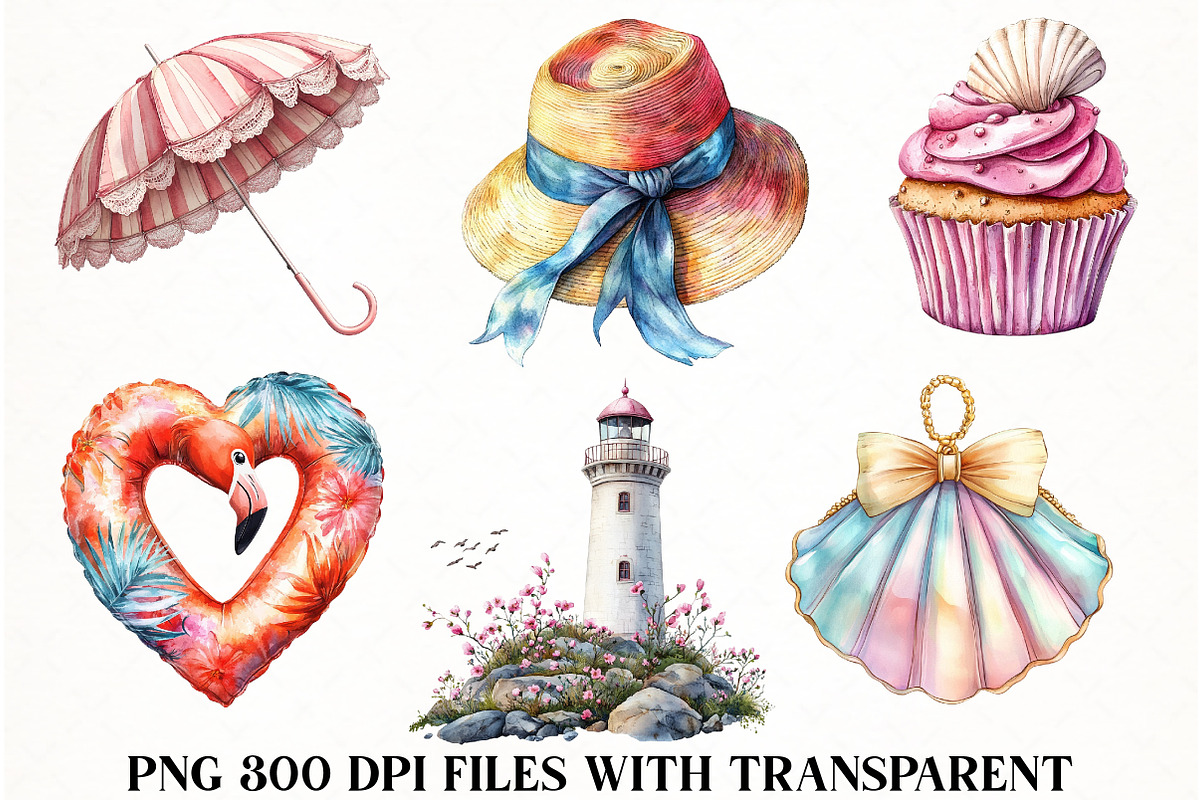 Coquette Coastal Clipart Bundle, an Illustration by Watercolor design (Photo 3 of 4)