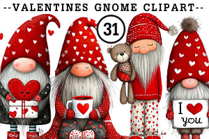 Watercolor Valentines Gnome Clipart, an Illustration by CreationArt