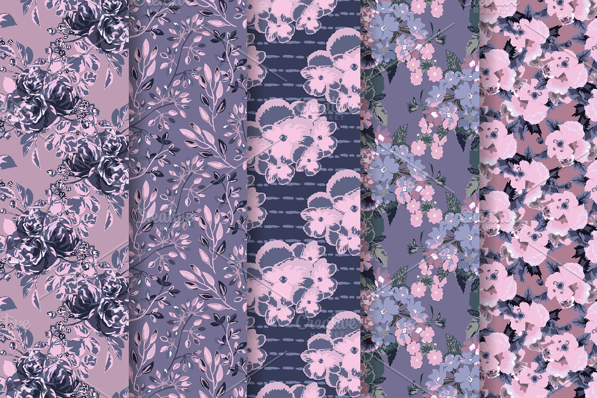 12 Violet Flowers Seamless Patterns, a Pattern Graphic by Sunset&Sea Design (Photo 2 of 4)