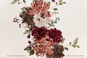 Burgundy & Blush Watercolor Florals