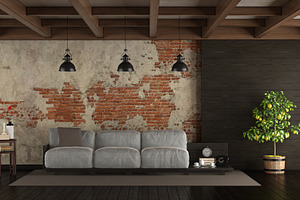 Dark living room in rustic style