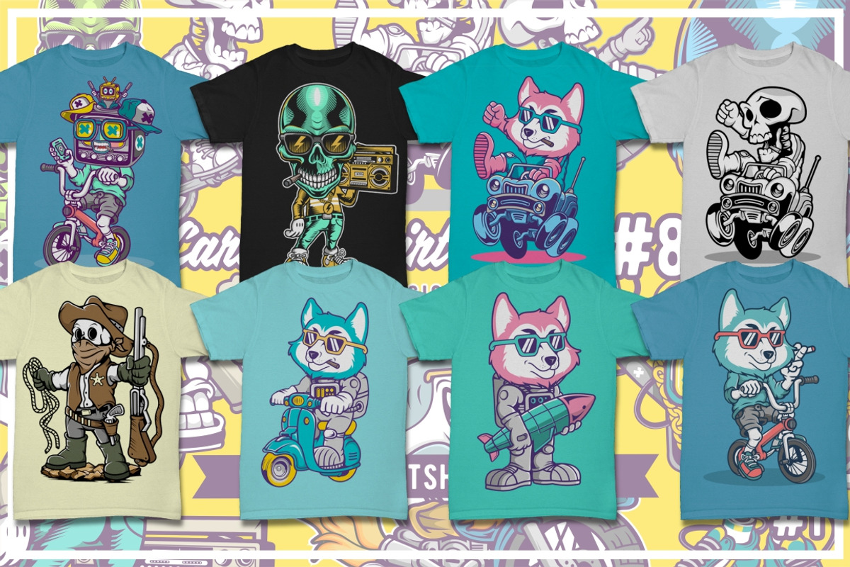 50 Cartoon Tshirt Designs Bundle 8_1, an Illustration by roach_graphic (Photo 2 of 12)