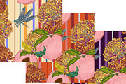 Peach, Chrysanthemum and Dragonfly, a Pattern Graphic by NayaChu (Thumbnail 7 of 9)