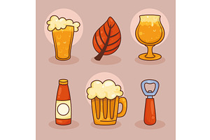 six oktoberfest celebration icons, an Illustration by studiogstock
