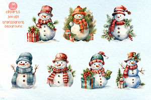 Christmas Snowman Watercolor Clipart