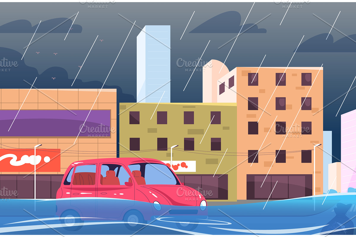 City water flood. Natural disaster, a Transportation Illustration by Stock-Smart-Start