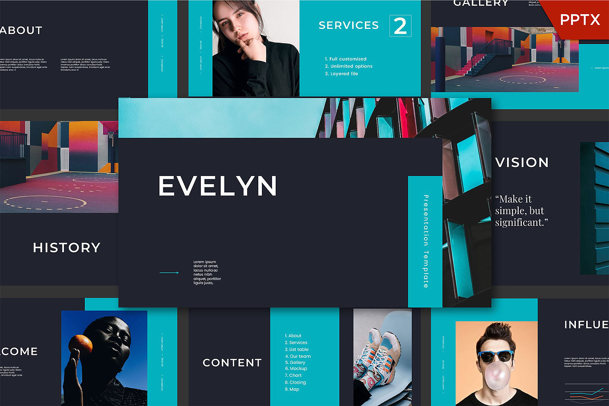 Evelyn Presentation Template, a Presentation Template by GridlineType (Photo 1 of 9)