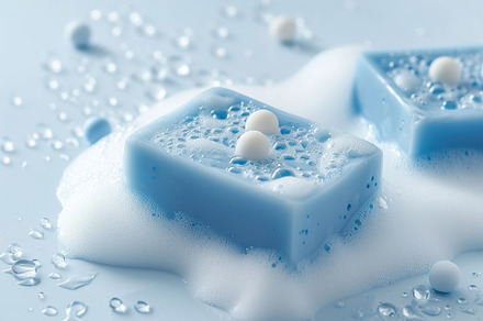 Soap with foam on white background, a Beauty & Fashion Photo by AlyaAnd