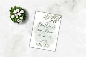Bridal Shower Green Floral Invite, a Print Template by TheSimplySereneShop