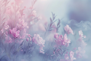 Pink flowers blurred against a blue, a Photo by Iftikhar Alam