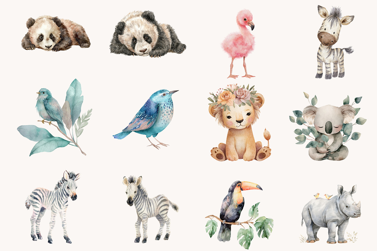 Watercolor Cute Baby Safari Animals, a Seasonal Illustration by Designworld (Photo 6 of 10)