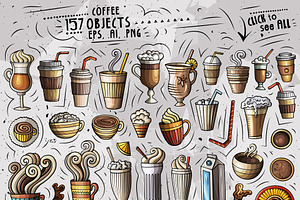 Coffee Cartoon Vector Objects Set