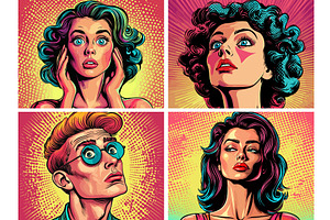 Pop art female faces cartoon vector, an Illustration by Valerie Bodnar