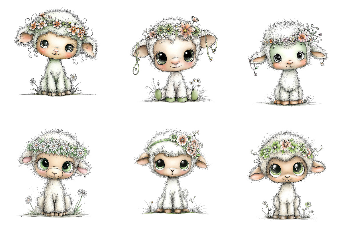 Whimsical Spring Lamb Clipart PNG, an Illustration by CreationArt (Photo 3 of 7)