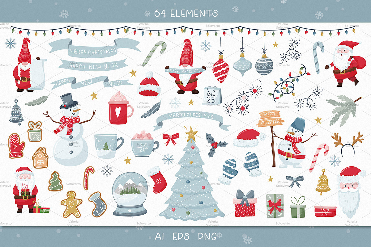 Christmas clipart, cards, phrases, a Seasonal Illustration by Valeria Soloveva (Photo 2 of 8)