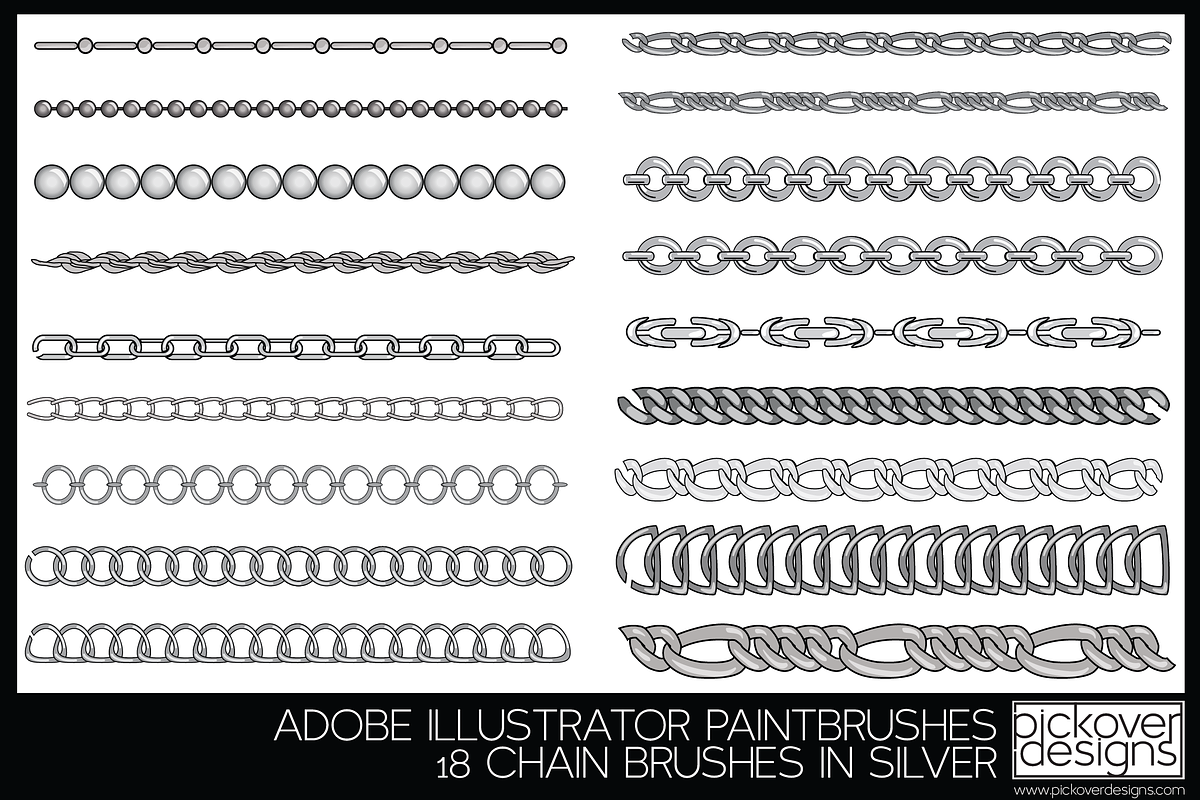 18 Vector Chain Brushes Illustrator, a Brush Add-On by Pickover Designs (Photo 2 of 6)