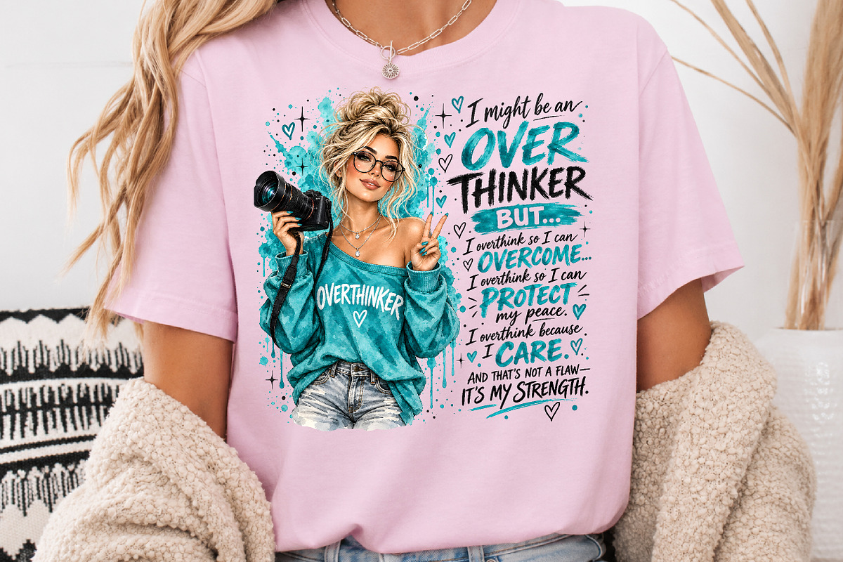 Overthinker Girl Mental Health Quote, a Seasonal Illustration by Rose Art (Photo 3 of 4)