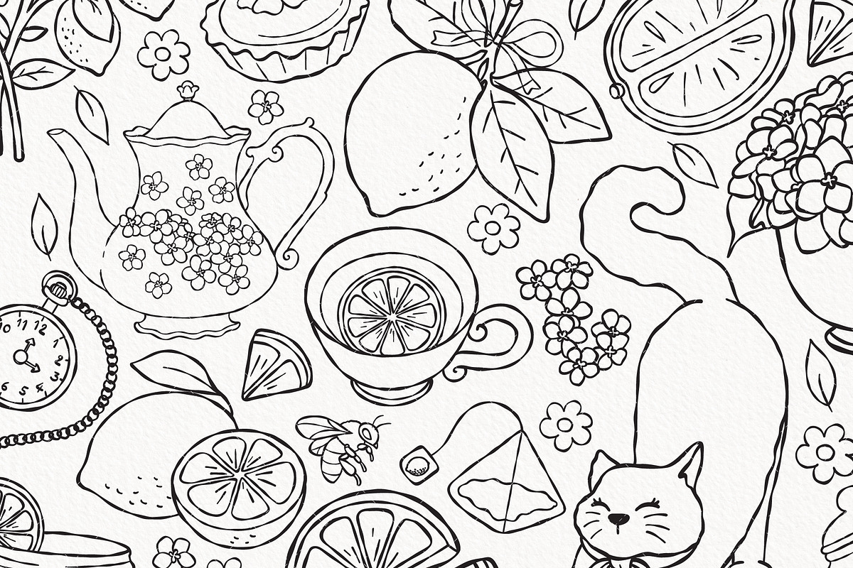 Lemon Tea Time Wedding Line Art, a Food Illustration by TitaLivingArt (Photo 2 of 9)