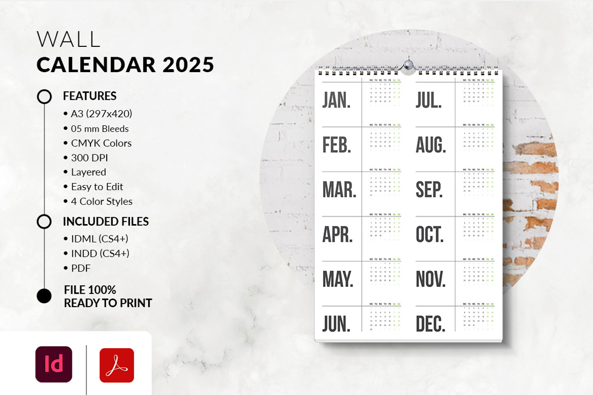 A3 2025 Printable Wall Calendar, a Stationery Template by MstArtwork (Photo 5 of 7)