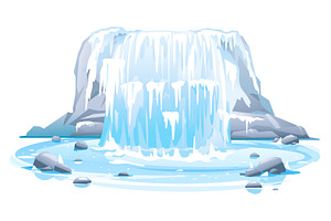 Frozen waterfall in front view