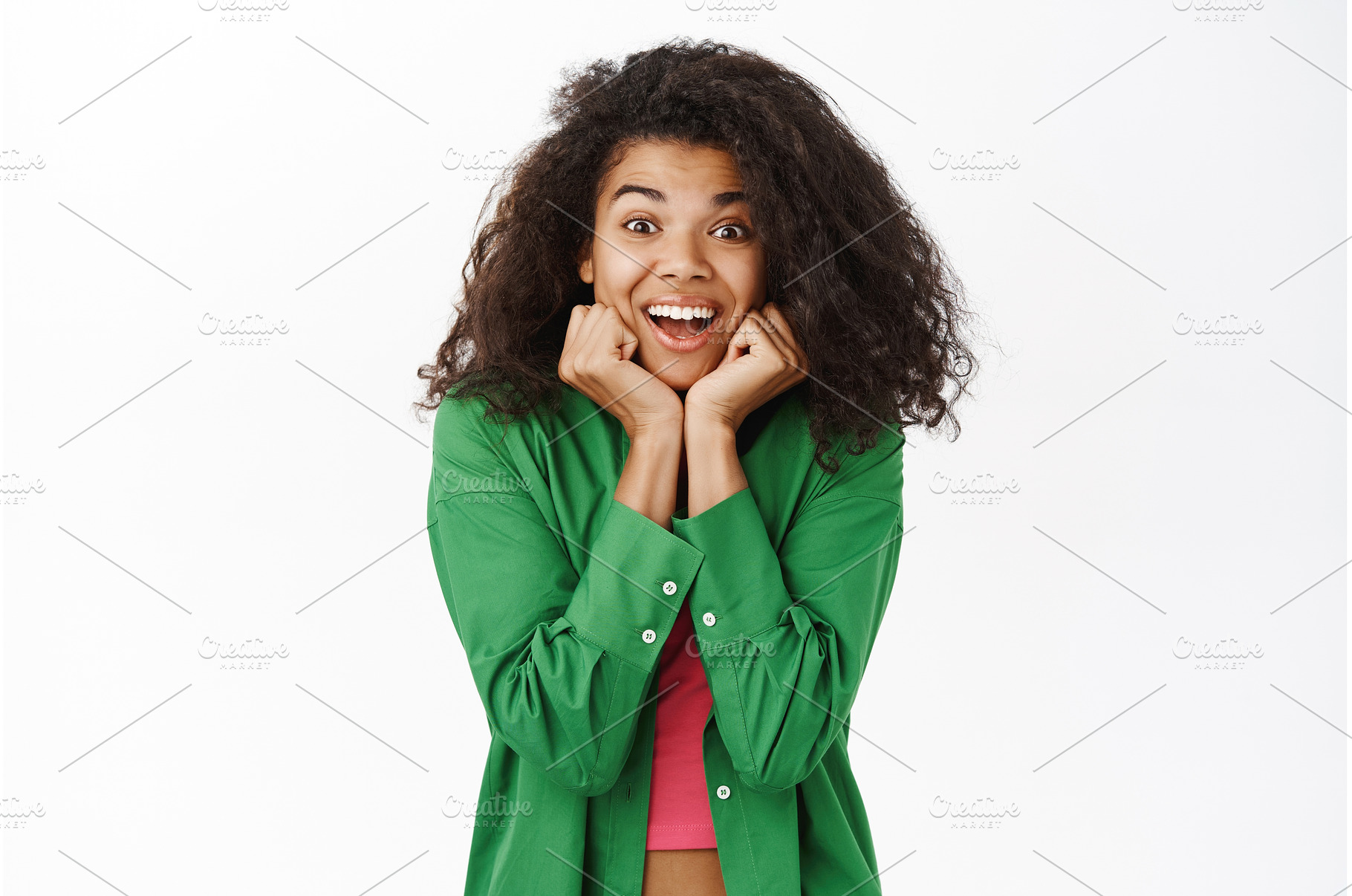 Woman looks with excitement and, a Person Photo by Cookie Studio