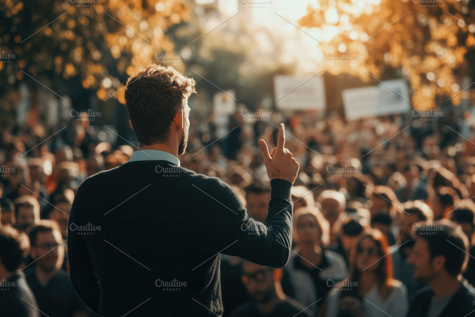 Man delivering a speech outdoors, a Photo by Pavel_design