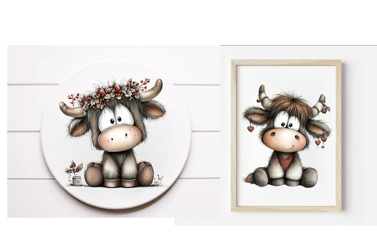 Whimsical Christmas Haigh land cow, an Illustration by Designworld (Photo 4 of 6)