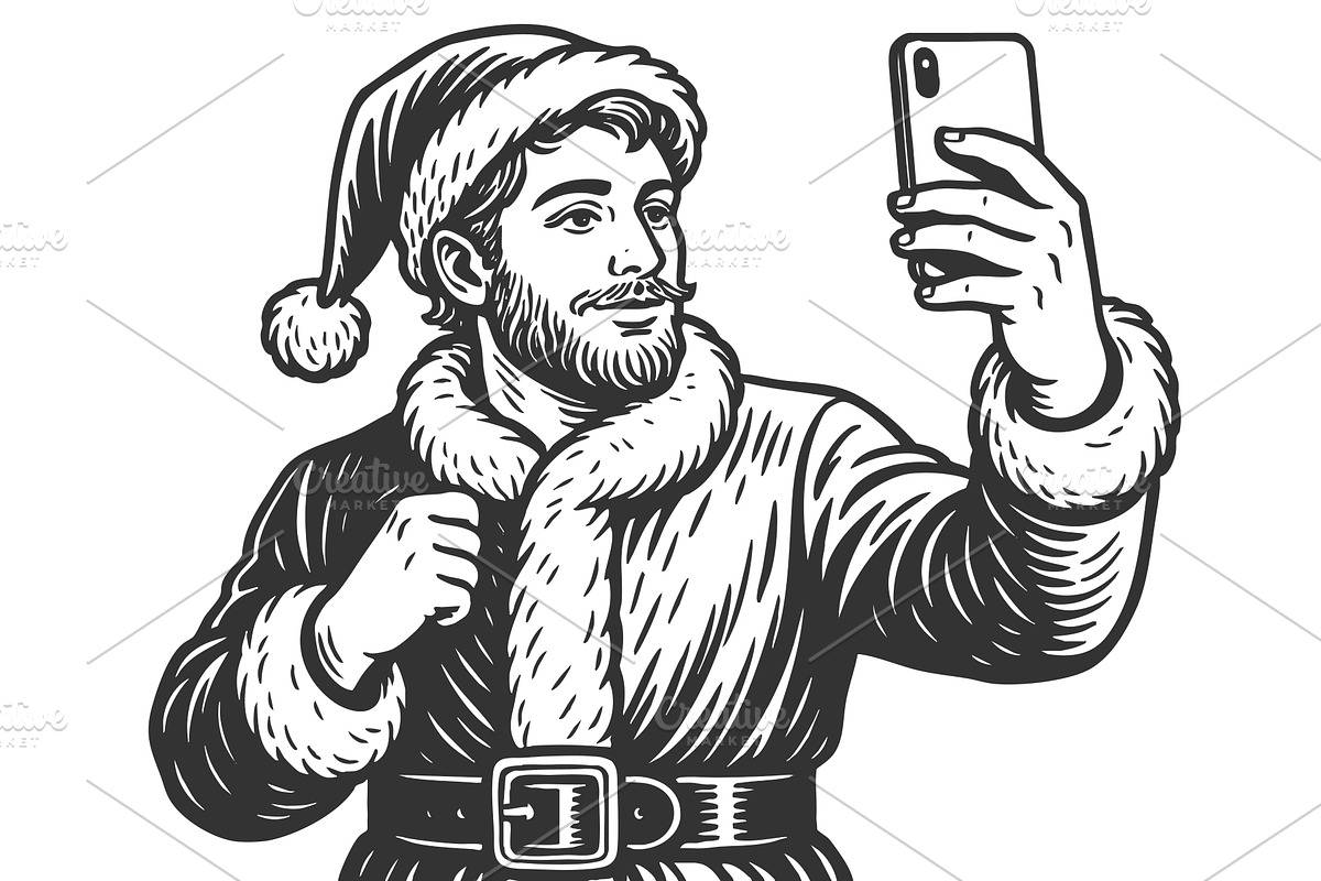 Hipster Santa taking selfie with, an Illustration by AlexArt