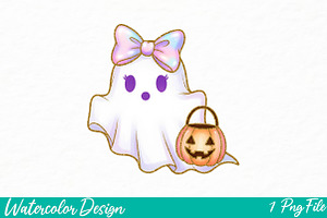 Ridescent Peeking Ghost Pumpkin, an Illustration by Watercolor design