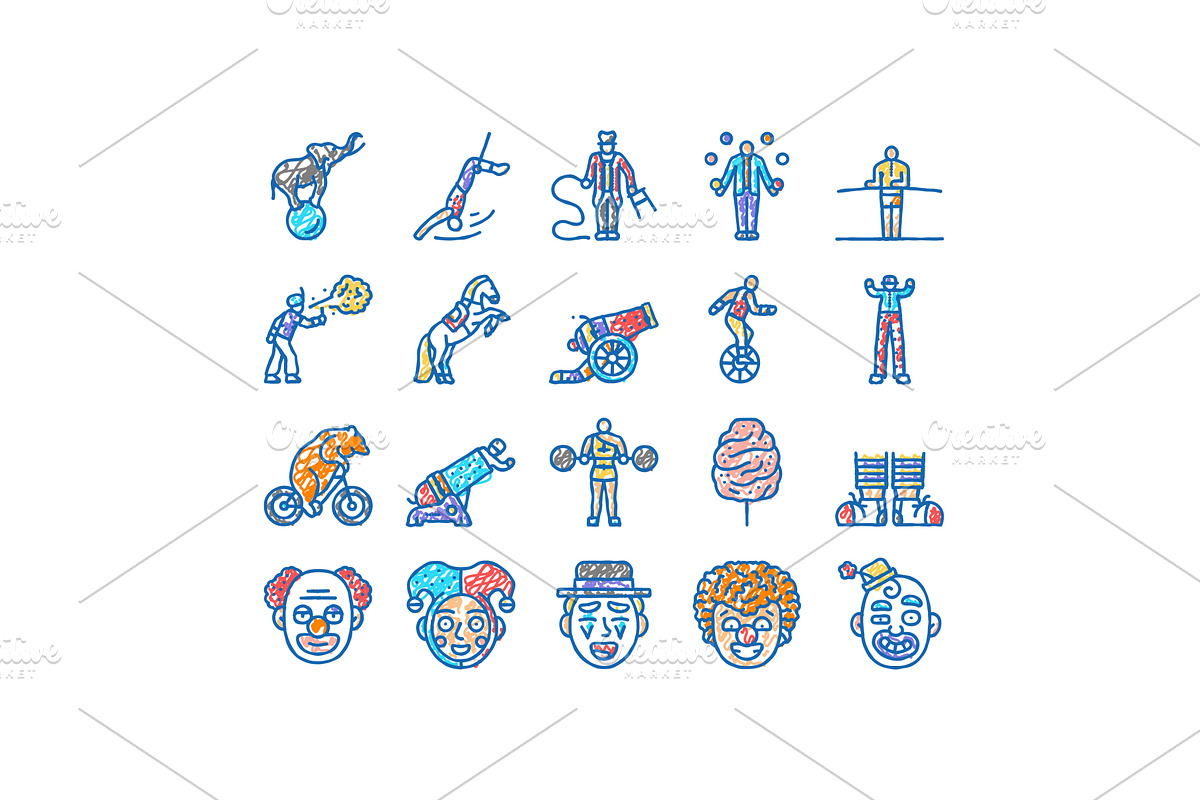 circus carnival vintage show icons, an Object Illustration by pikepicture