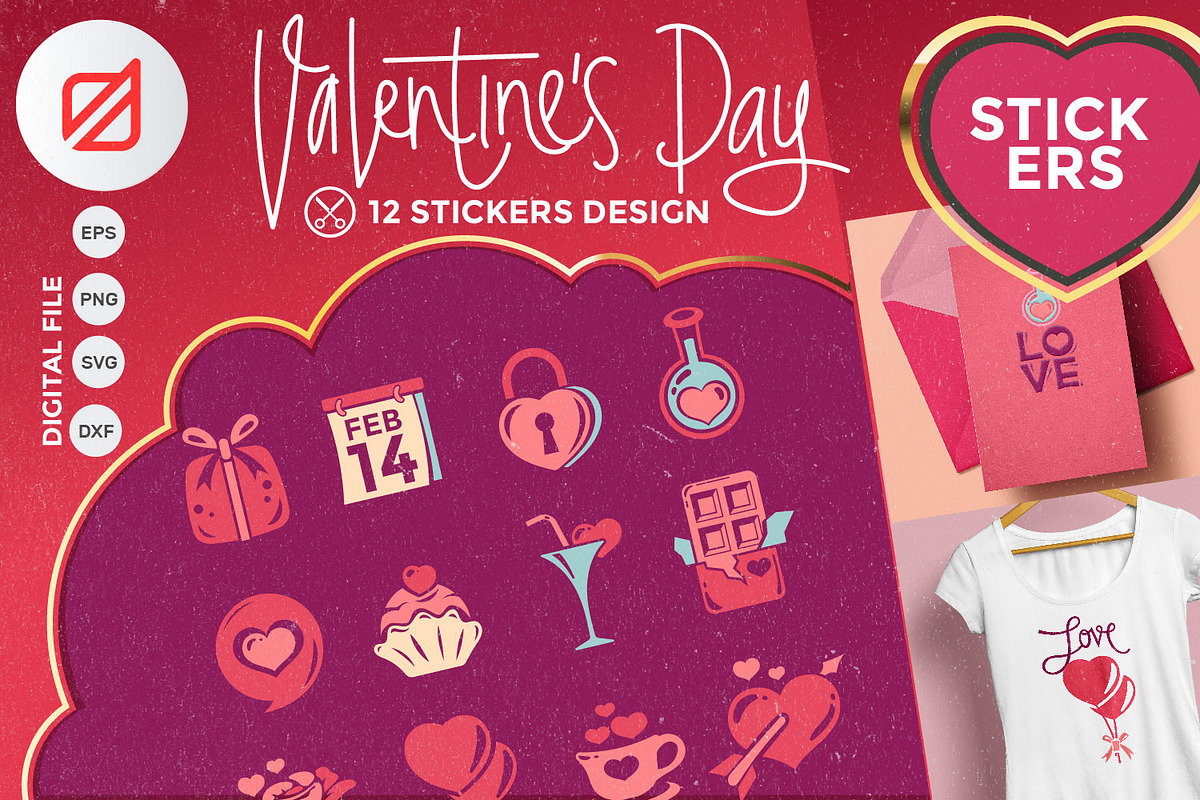 Valentine's Day stickers collection, an Illustration by defarmerdesign (Photo 1 of 5)