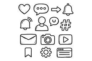 Hand-Drawn Social Media Icons Set, a Technology Illustration by dx_vect