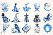 Watercolor Toile Witch Clipart Bundl, an Illustration by Libby Wishes (Thumbnail 3 of 7)