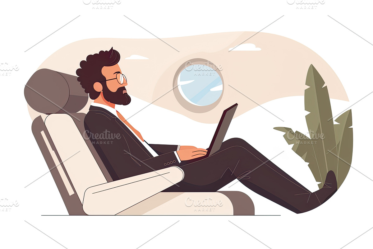Businessman catches up on work using, a Person Illustration by Lermont51