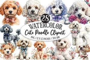 Watercolor Poodle Clipart, a Seasonal Illustration by Designking