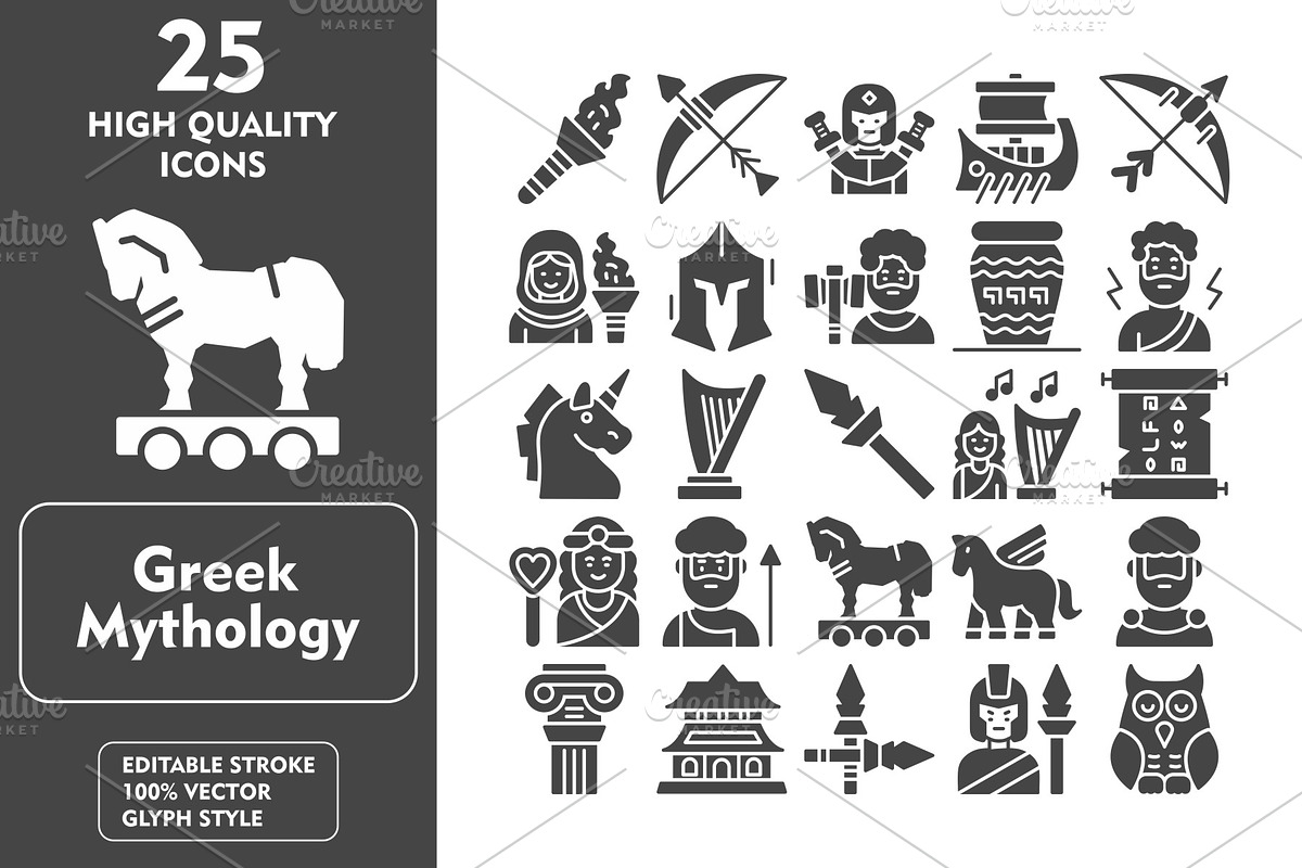 25 Greek Mythology Flat Icons, an Icon by Pexelpy