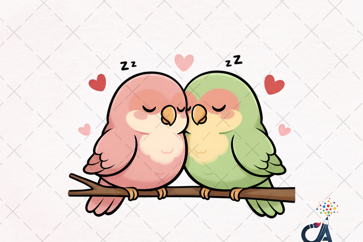 Adorable Lovebirds Cuddling Png, an Illustration by Creative Art (Photo 1 of 6)