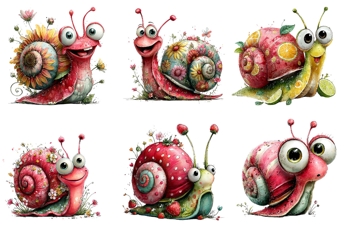 Whimsical Snail Watercolor Clipart, an Illustration by Dream Creation (Photo 6 of 8)