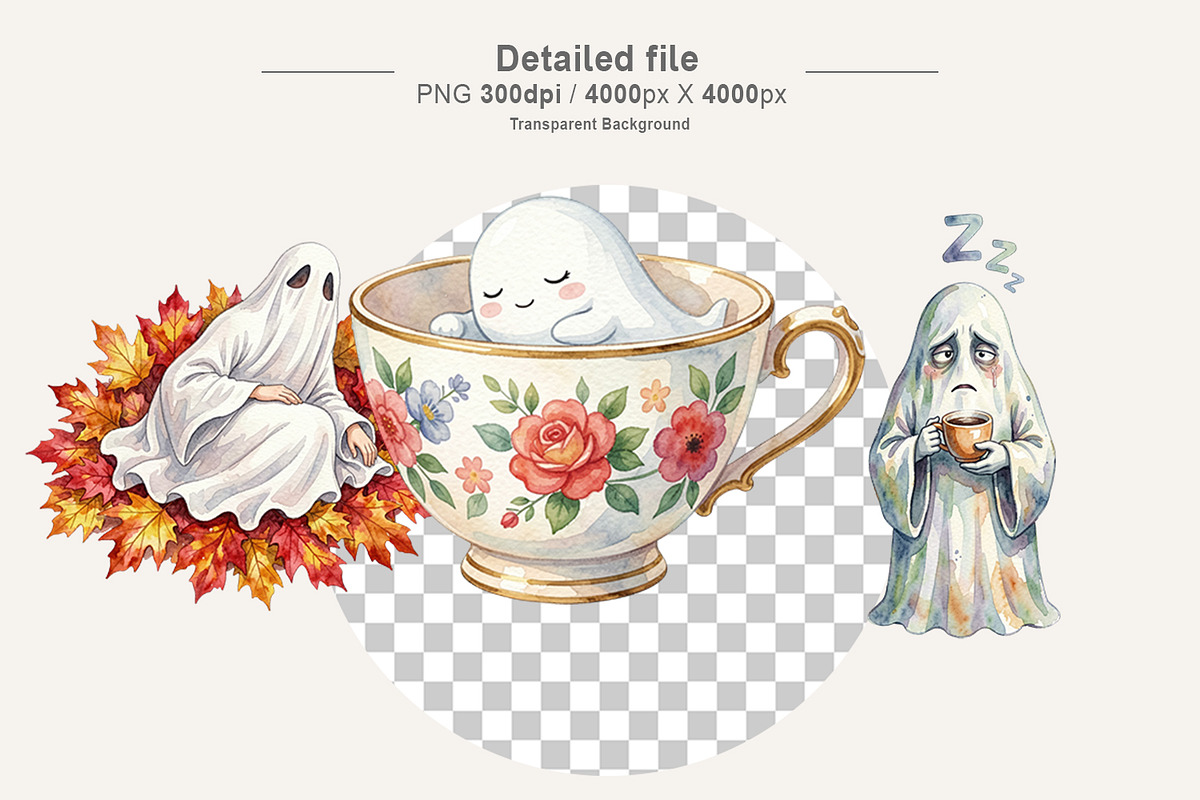 Sleepy Ghost Watercolor Sublimation, an Illustration by Artnoy (Photo 3 of 8)