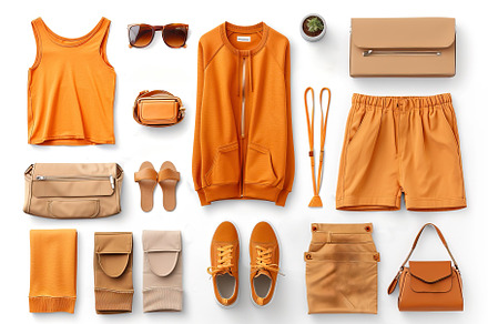 Fashionable Orange Summer Outfit Flat Lay. Generative AI., a Background Photo by OSORIOartist