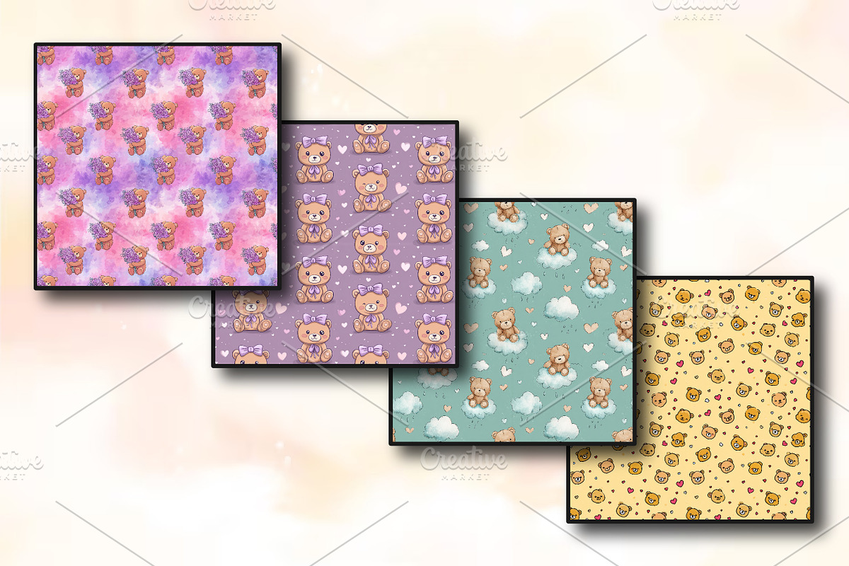 Cute Teddy Love Seamless Pattern Set, a Background Photo by RobertsArt (Photo 3 of 4)