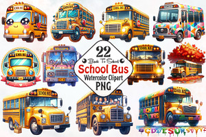 Back To School Bus Watercolor Png, an Illustration by RobertsArt