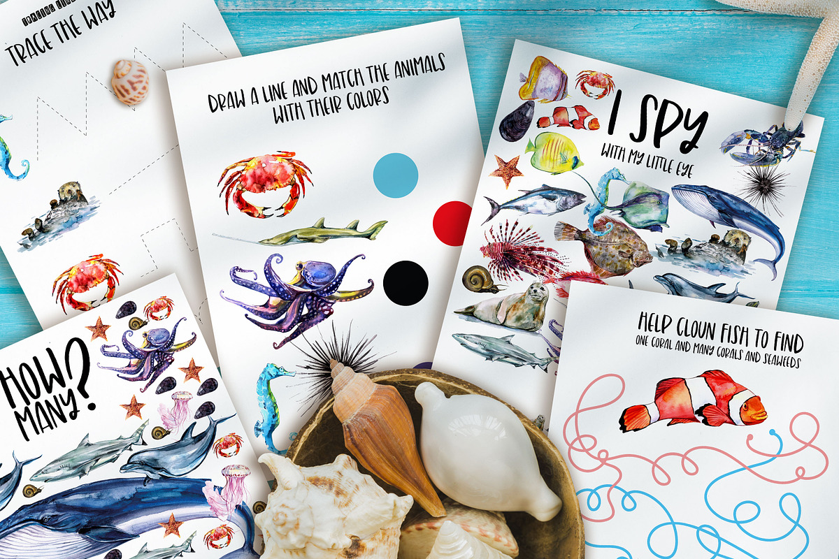 Ocean animals activities for kids, an Animal Illustration by ArtSpotVeronika (Photo 3 of 6)
