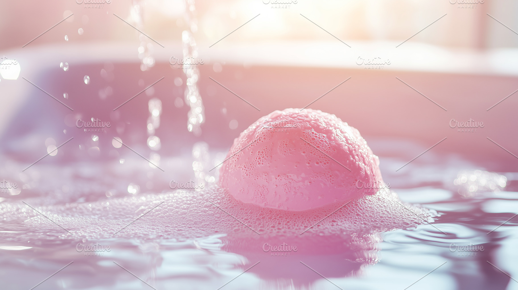 Pink fizzy bath bomb in the bathtub, a Beauty & Fashion Photo by MistyDay