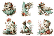 Whimsical Summer Cat Clipart, an Illustration by CreationArt (Thumbnail 5 of 7)