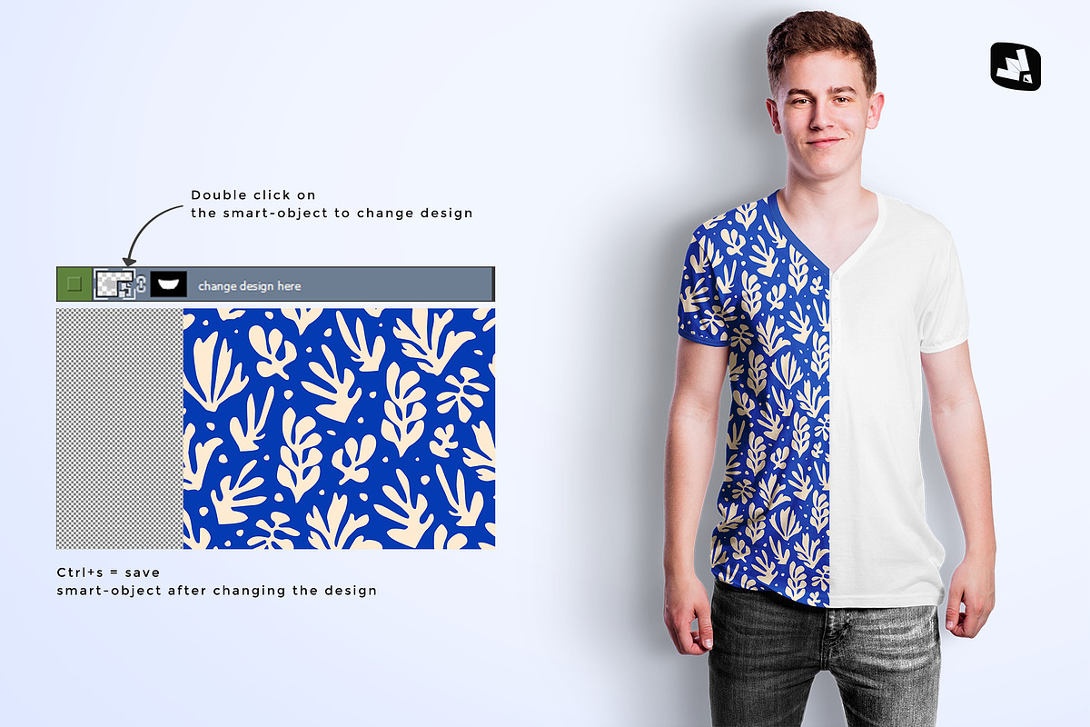 Men's Vneck Tshirt Mockup, a Shirt Mockup by Designertale (Photo 2 of 12)