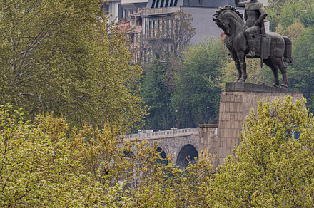 Dome of president palace and statue of King Vakhtang